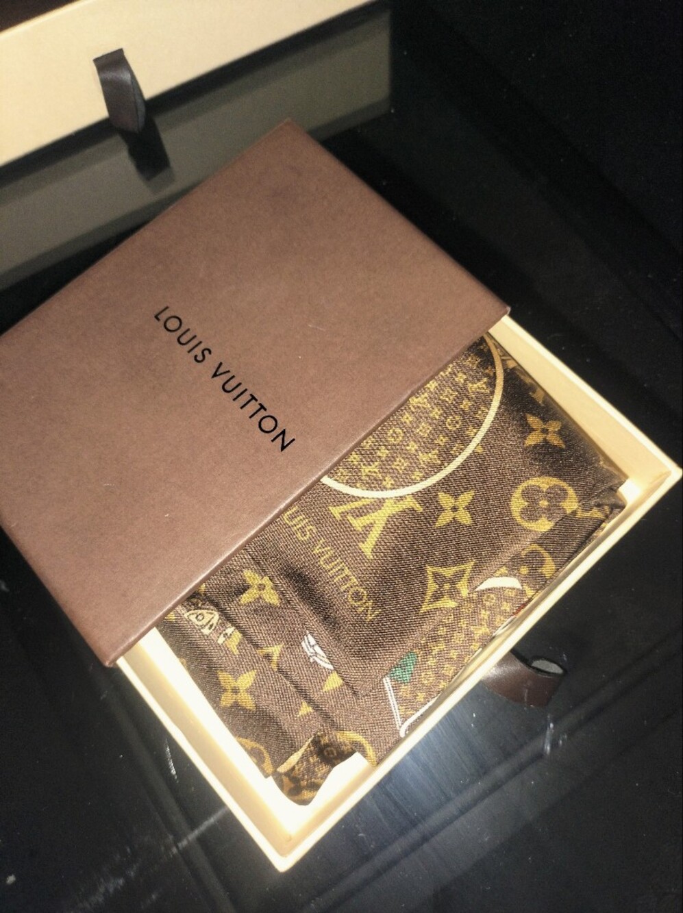 Louis Vuitton Monogram Silk Scarf Bandeau - Brown & Gold